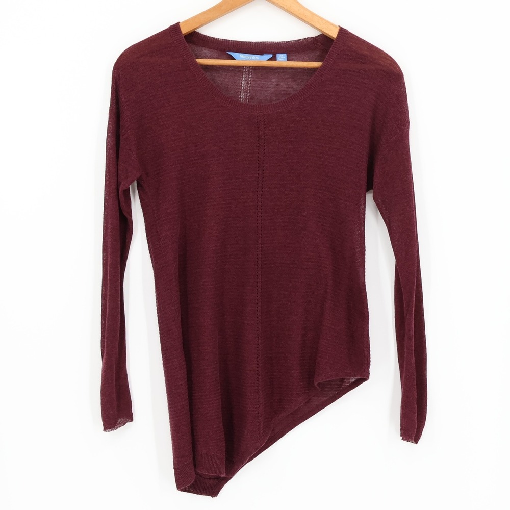 Asymmetrical Hem Linen‎ Sweater Womens Maroon Minimalist Transitional Size XS
